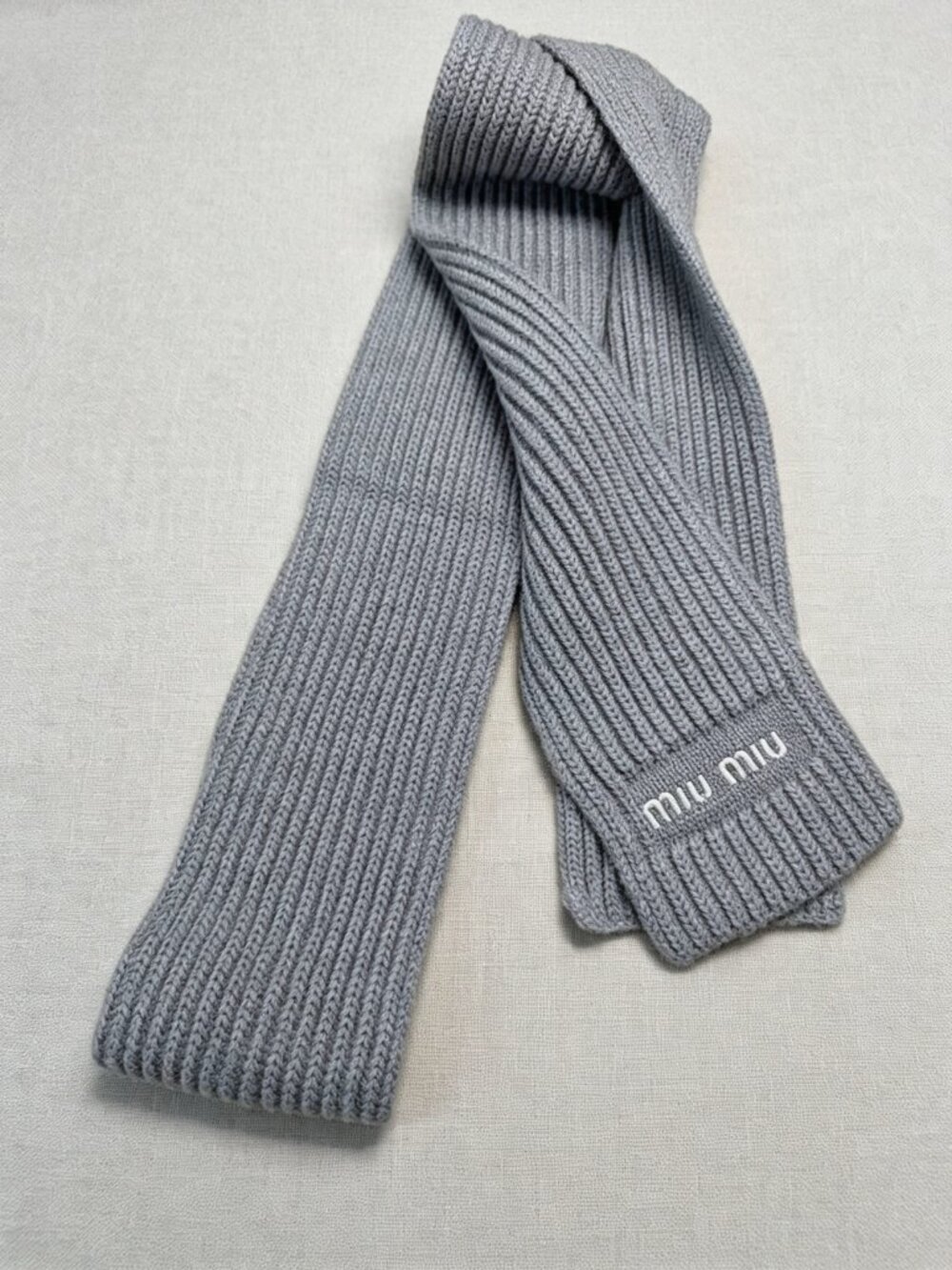 Miu Miu Grey Logo Scarf Luxury Designer Winter Accessory
